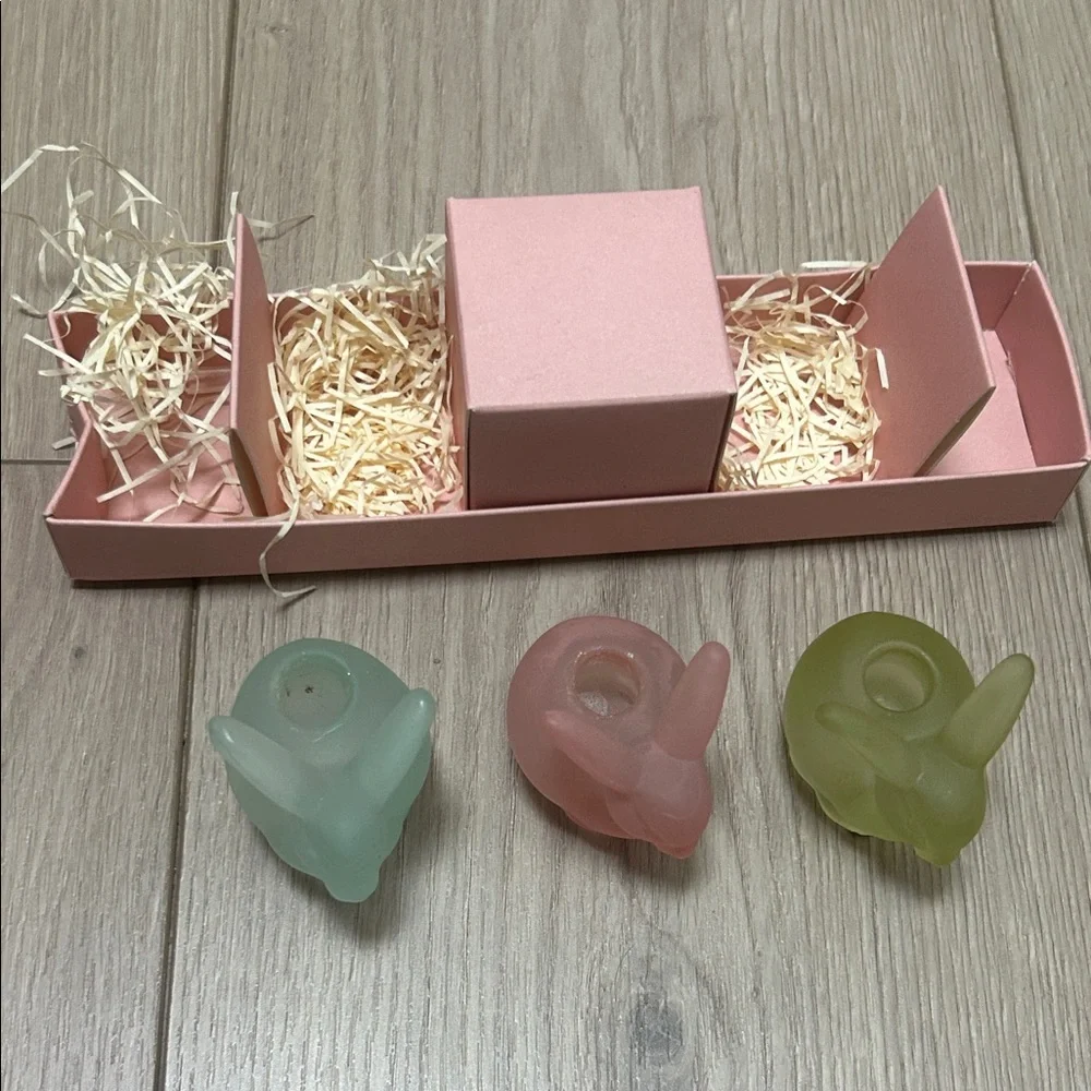 Set of 3 Pastel Bunny William Sonoma Tealight Holders - Mint, Pink, Olive
